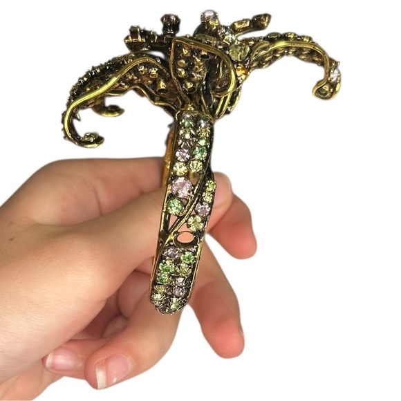Vintage Iradj Moini crystal Dimensional Lily Flower Cuff Bracelet rhinestone - Picture 7 of 7